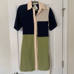 Gospell Leafage Colour Block Shirt Dress